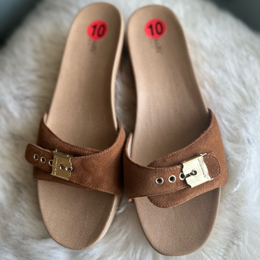Dr. Scholl's Tan Suede Buckle Sandals - Picture 3 of 14